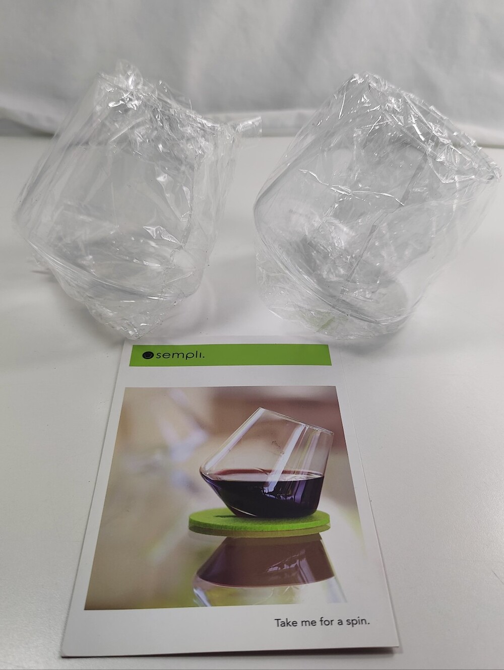 Sempli Cupa-Vino Wine Glasses Set 2 Lead-Free Crystal Stemless Aerating Swirl - Picture 3 of 6